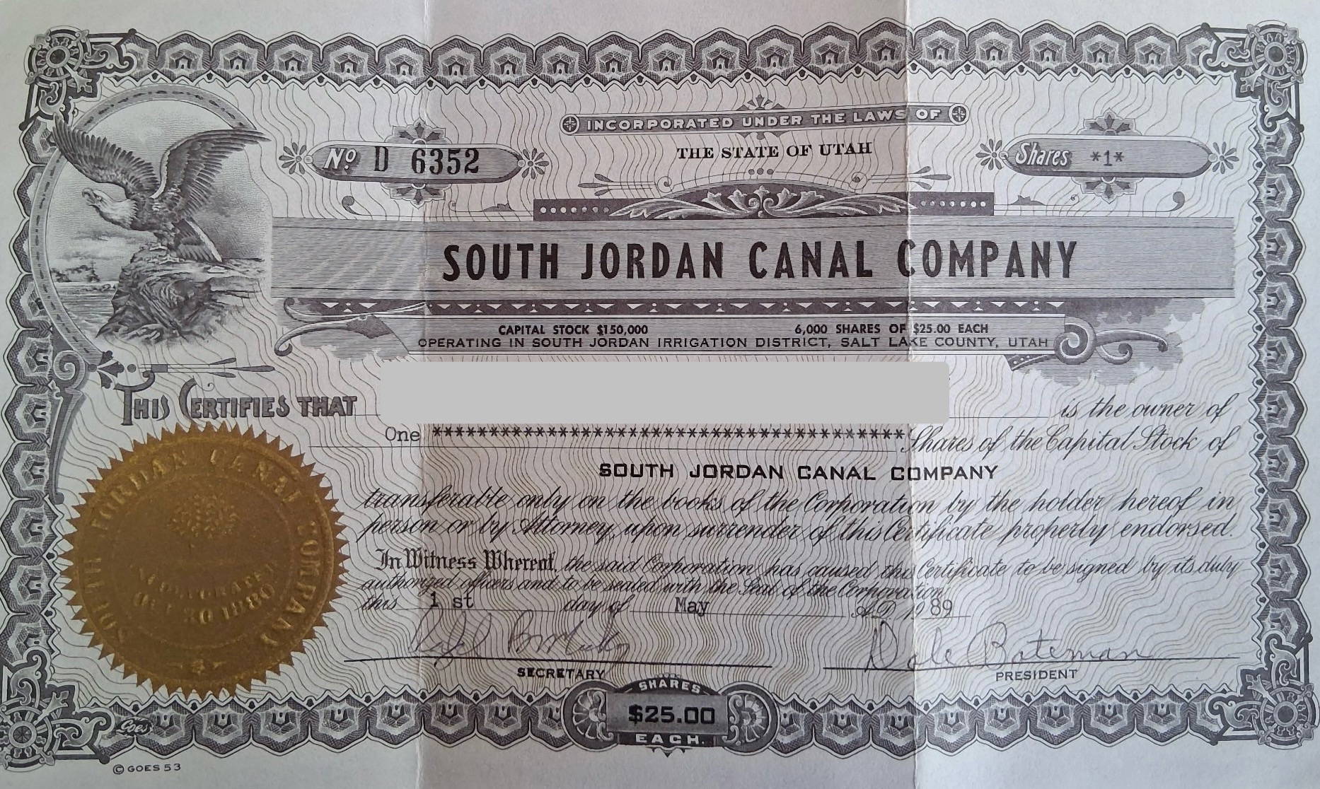 South Jordan Canal Share for Sale - $15,000