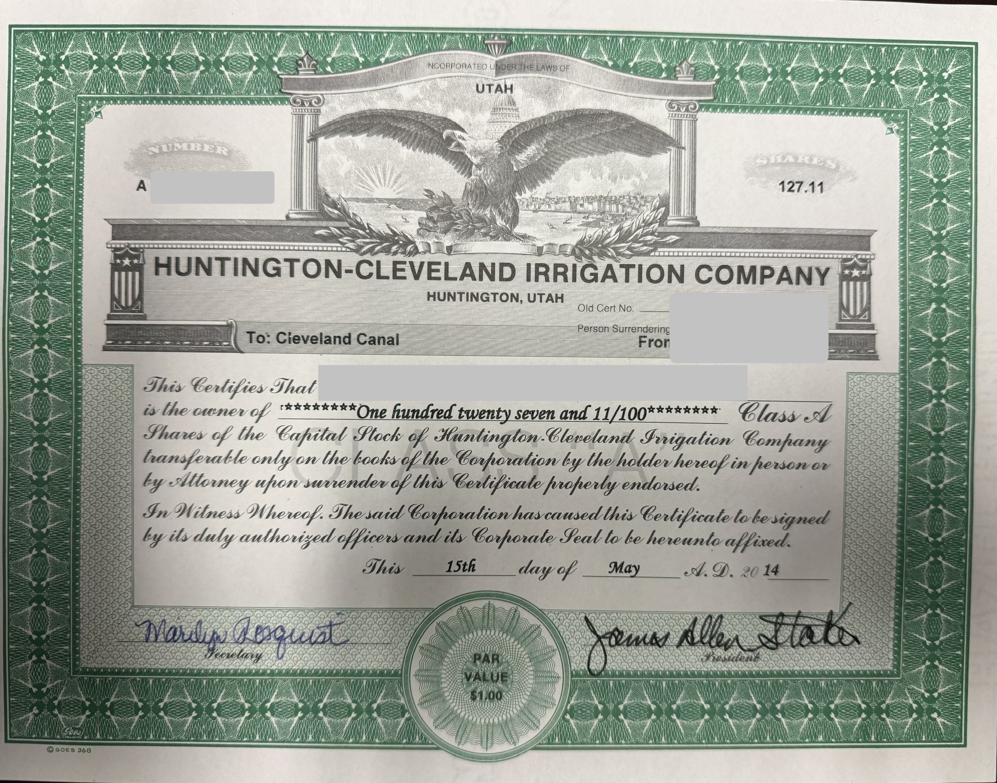 Huntington Cleveland Irrigation Company - A Shares